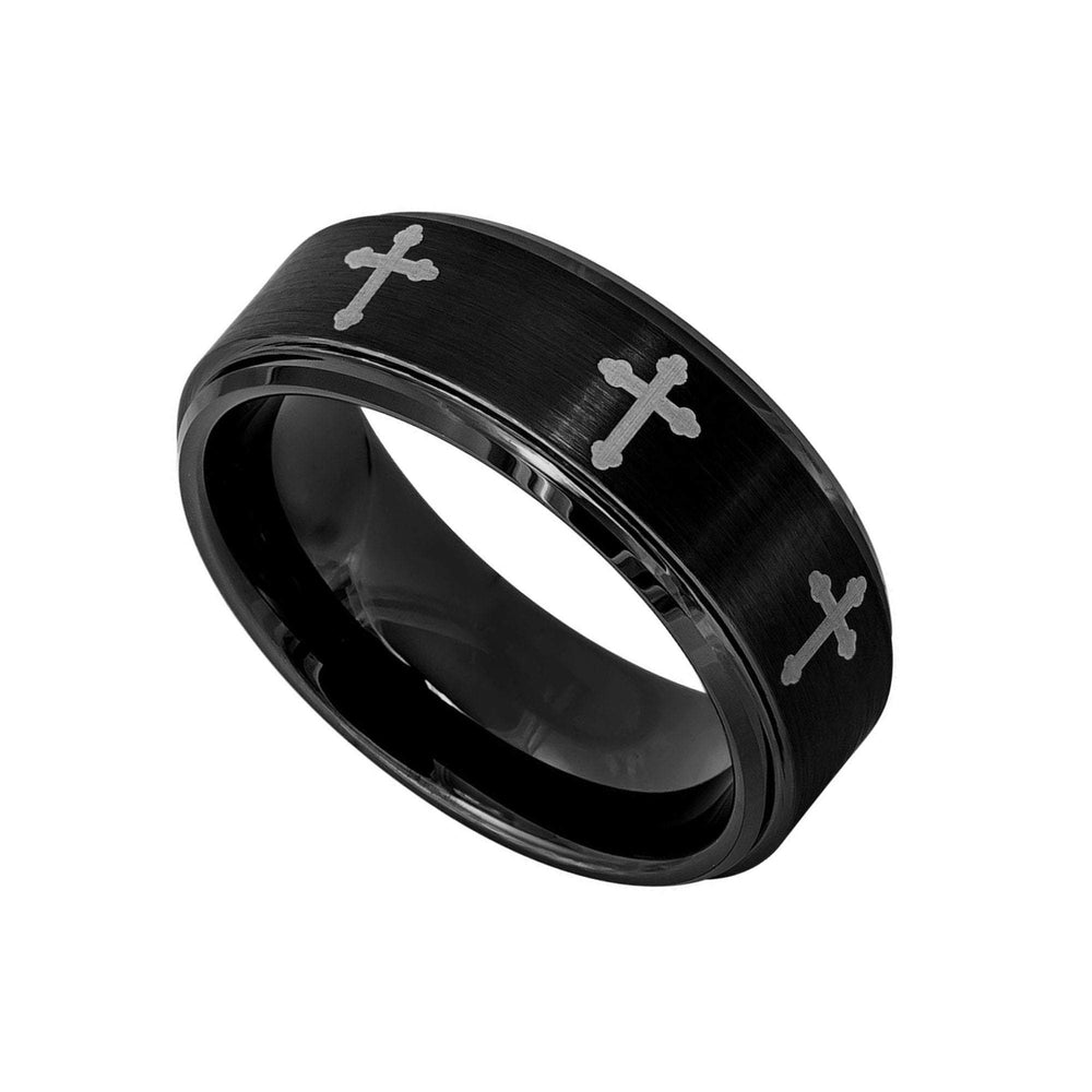 8mm Black Tungsten Wedding Band with Crosses tungsten cross ring