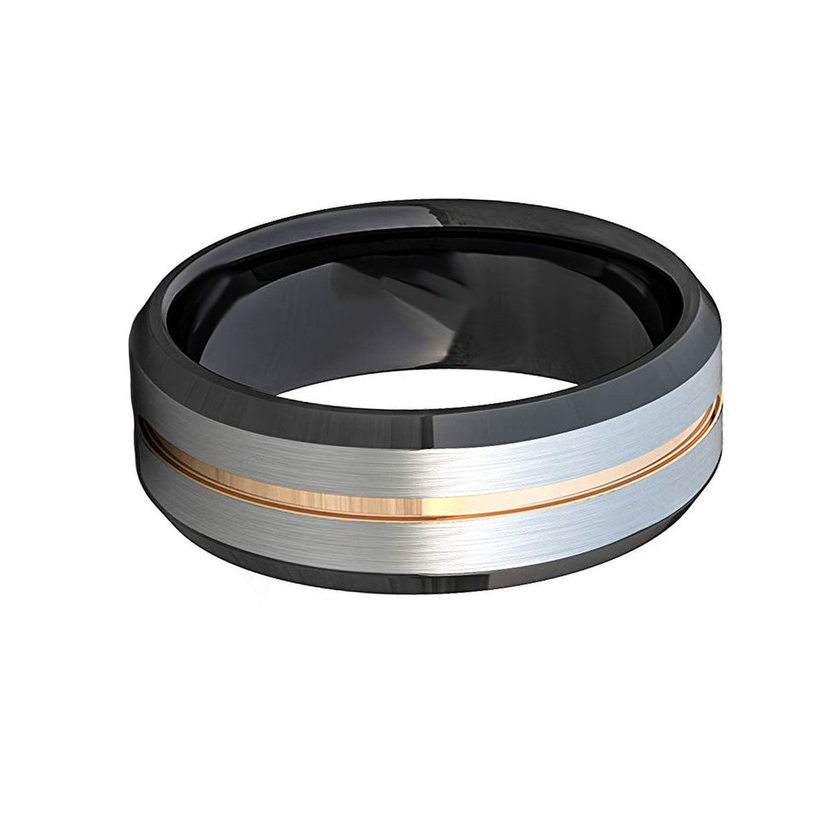 8mm Black Tungsten Carbide Wedding Ring with Rose Gold Groove