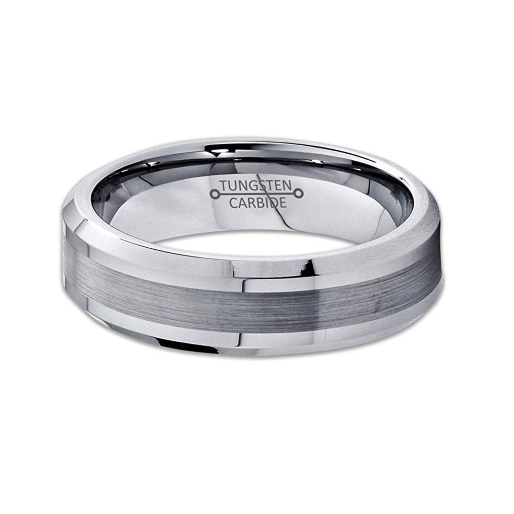 6mm - Silver Tungsten Wedding Band, Brushed Center Finish, Silver Tungsten Ring,
