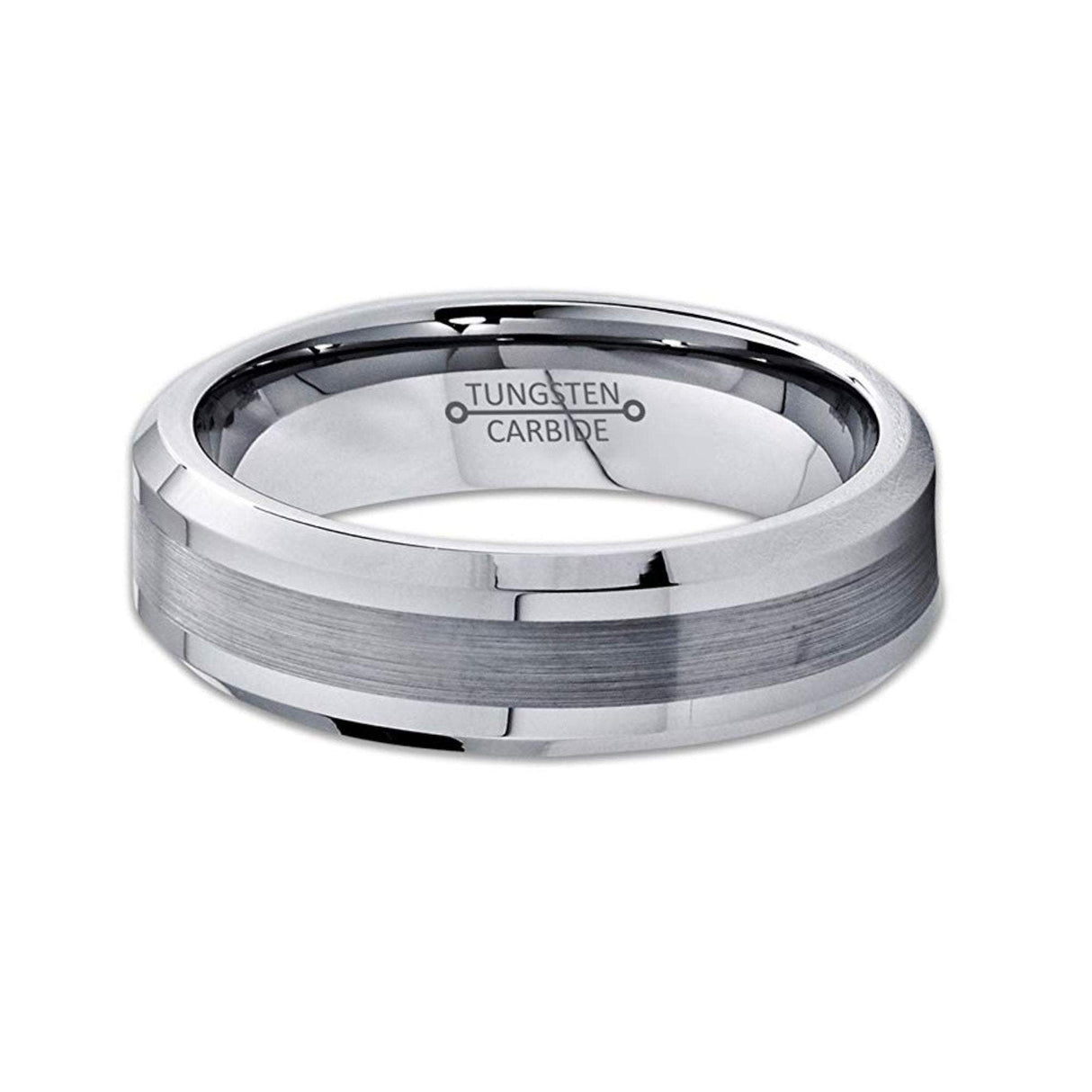 6mm - Silver Tungsten Wedding Band, Brushed Center Finish, Silver Tungsten Ring,