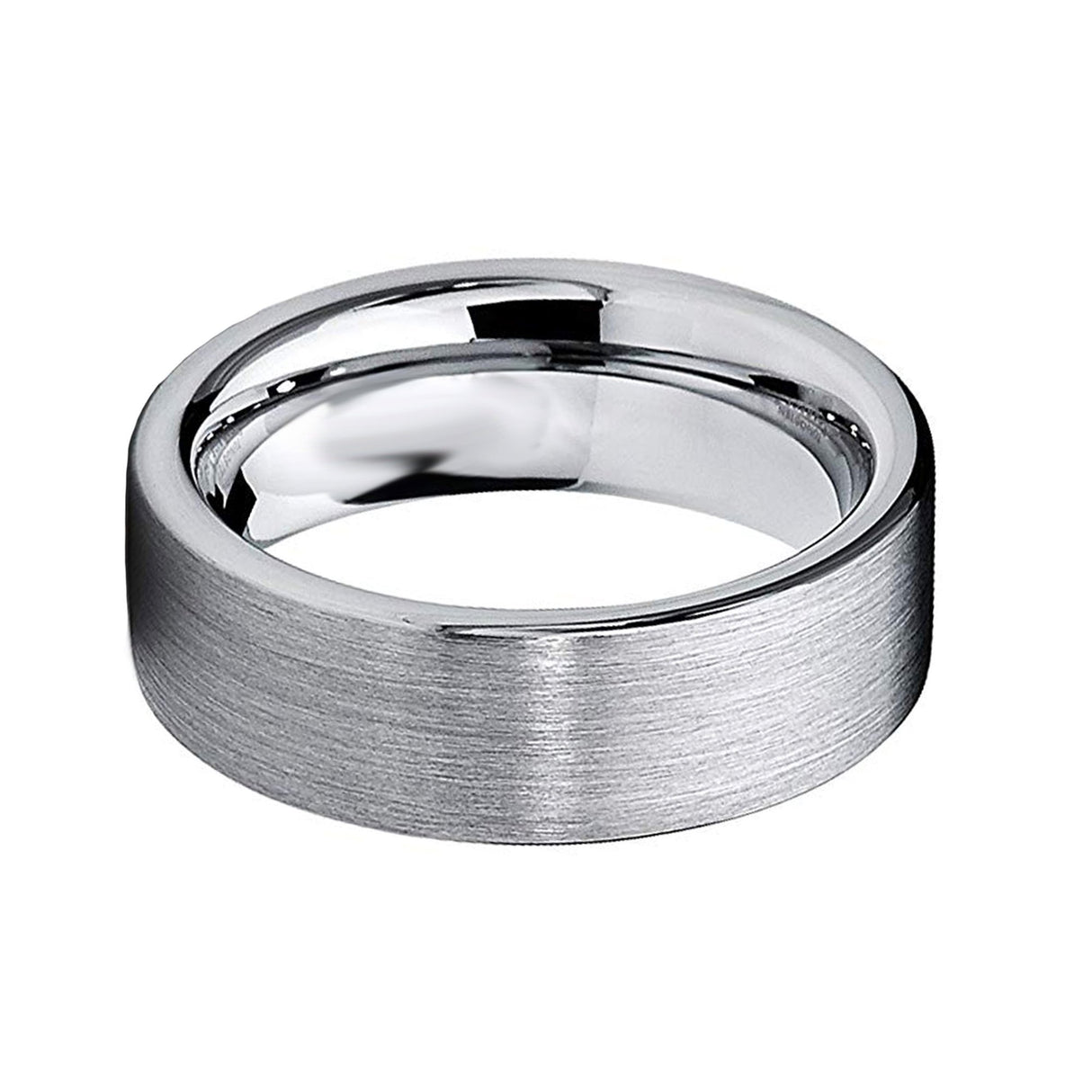 8mm - Silver Tungsten Wedding Ring, Brushed Flat Top Ring,