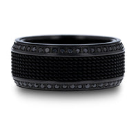 10mm KNIGHT Steel Chain Black Titanium Wedding Ring with Round Black Diamonds