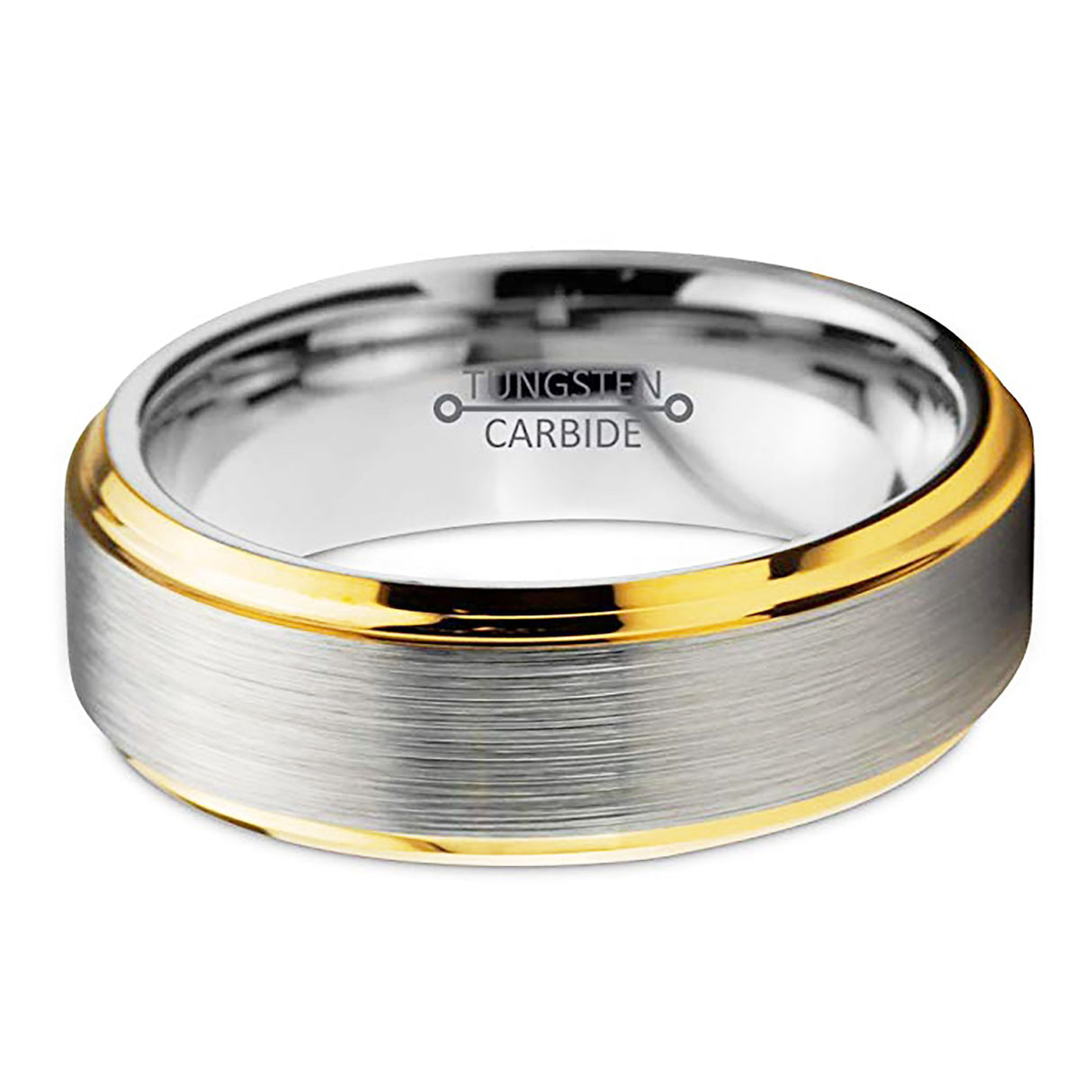 8mm Silver and Gold Brushed Tungsten Carbide Wedding Band