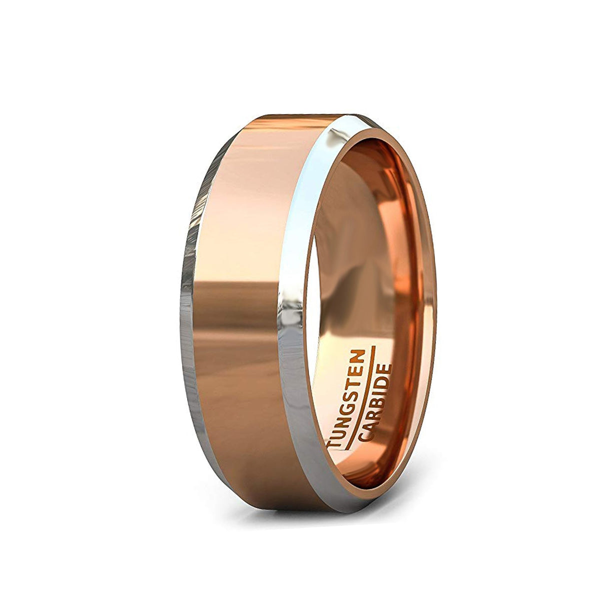 8mm - Tungsten carbide Ring 18k Rose Gold Wedding Band - Shiny Polish