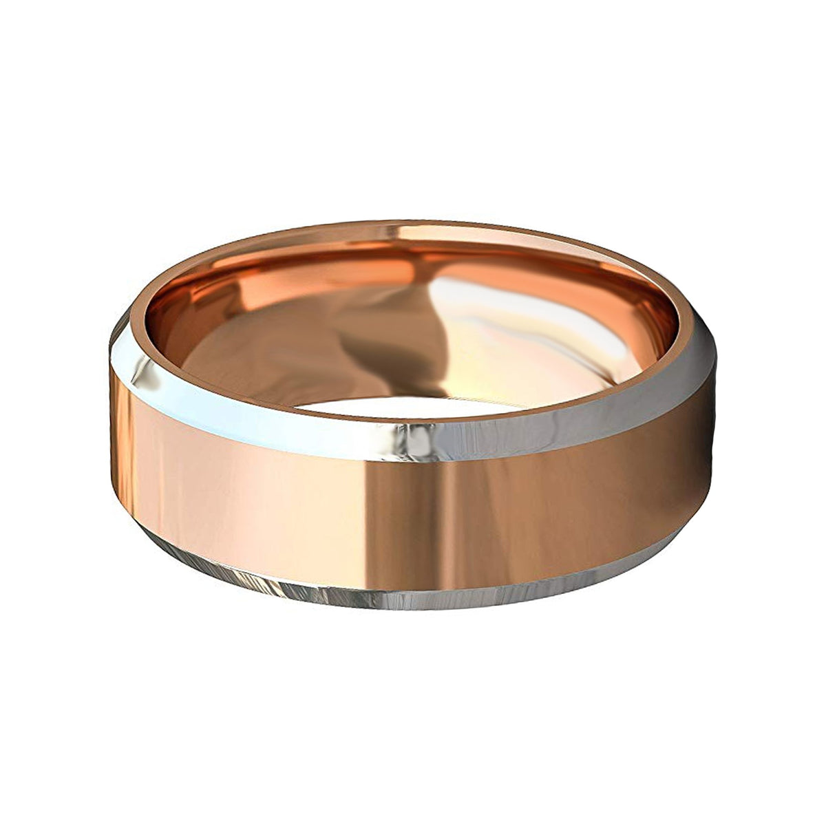 8mm - Tungsten carbide Ring 18k Rose Gold Wedding Band - Shiny Polish