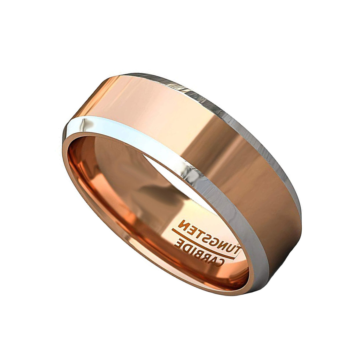 8mm - Tungsten carbide Ring 18k Rose Gold Wedding Band - Shiny Polish