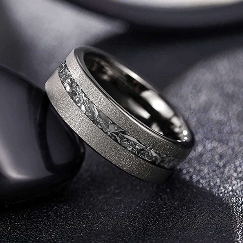 8mm - Gunmetal Tungsten Ring, Black Meteorite Sandblasted Finish