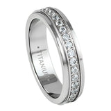 Silver Titanium Ring Full Eternity White Cubic Zircon Diamonds Stepped Edges 5mm