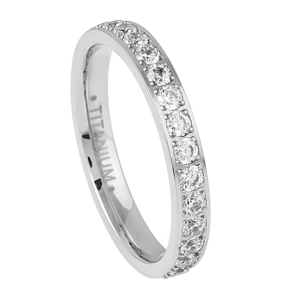 3mm - Silver Titanium Full Eternity White Diamond all around Ring