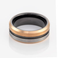 8mm- Black and Rose Gold half Brushed Tungsten Ring