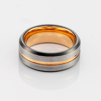 8mm - Rose gold Tungsten Ring w/Black beveled edges w/ half Brushed center wedding band