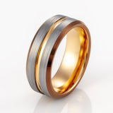 8mm - Rose gold Tungsten Ring w/espresso brown beveled edges Brushed wedding band