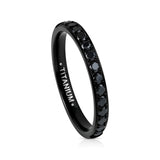 Black Titanium Ring Half Eternity White Cubic Zircon Diamonds 2mm