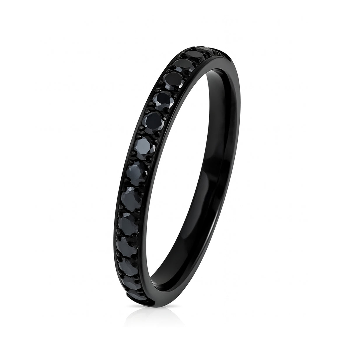 Black Titanium Ring Half Eternity White Cubic Zircon Diamonds 2mm