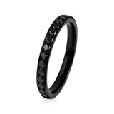 Black Titanium Ring Half Eternity White Cubic Zircon Diamonds 2mm