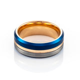 8mm - Rose Gold & Blue half brushed center Brush Matte Finish Tungsten Ring Beveled Edge