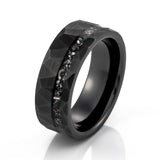 8mm - Black Tungsten Ring, Black Meteorite Hammered wedding Ring, Brushed Finish