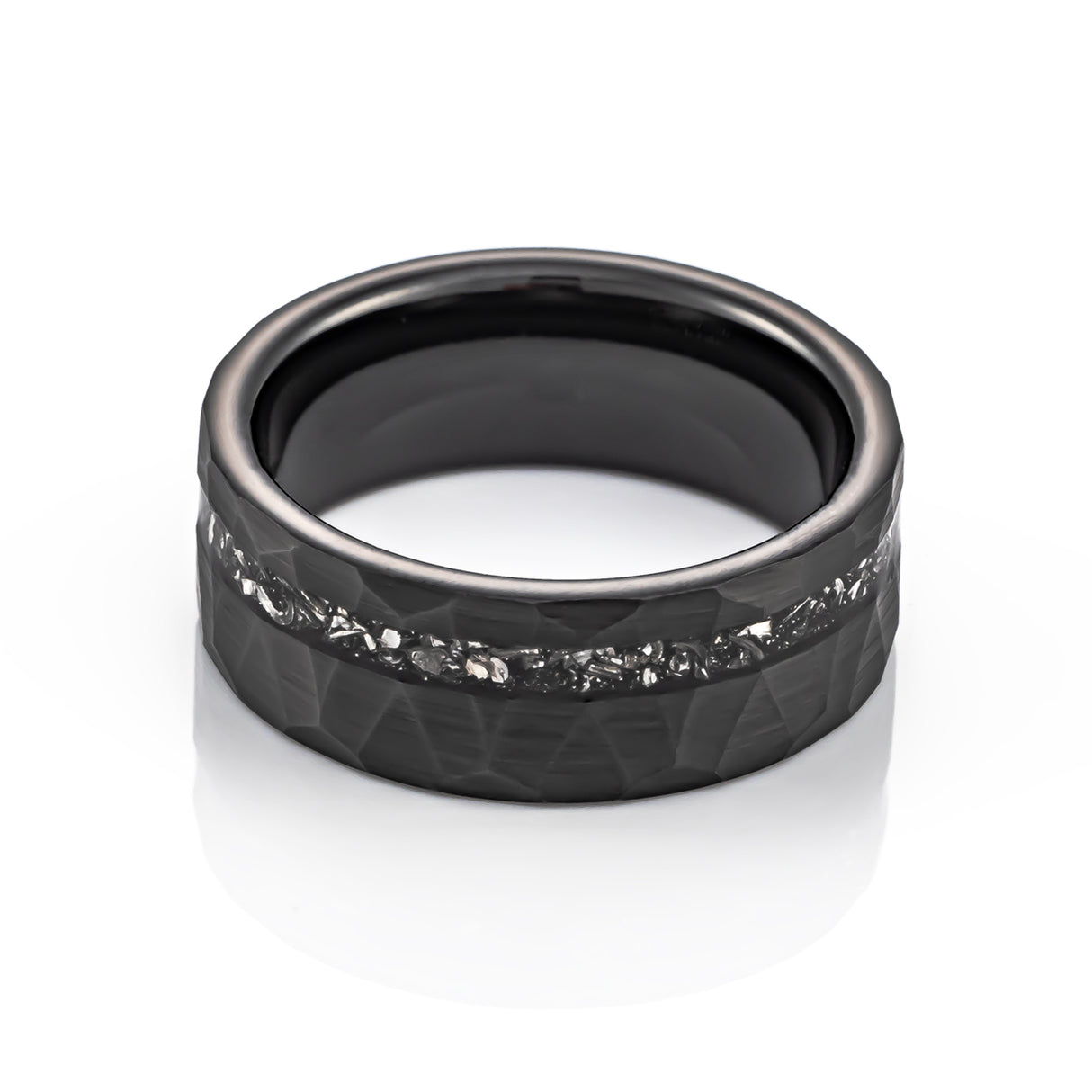 8mm - Black Tungsten Ring, Black Meteorite Hammered wedding Ring, Brushed Finish