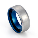 8mm Blue Tungsten Wedding Band w/ Polished Edges brushed center