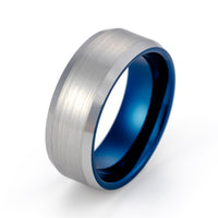 8mm Blue Tungsten Wedding Band w/ Polished Edges brushed center