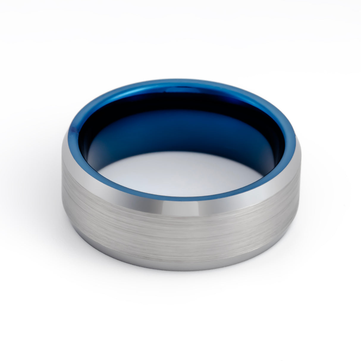 8mm Blue Tungsten Wedding Band w/ Polished Edges brushed center