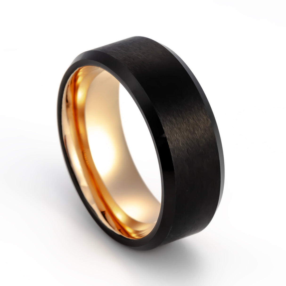 8mm Black Tungsten Carbide Wedding Ring with Rose Gold Inlay