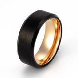 8mm Black Tungsten Carbide Wedding Ring with Rose Gold Inlay