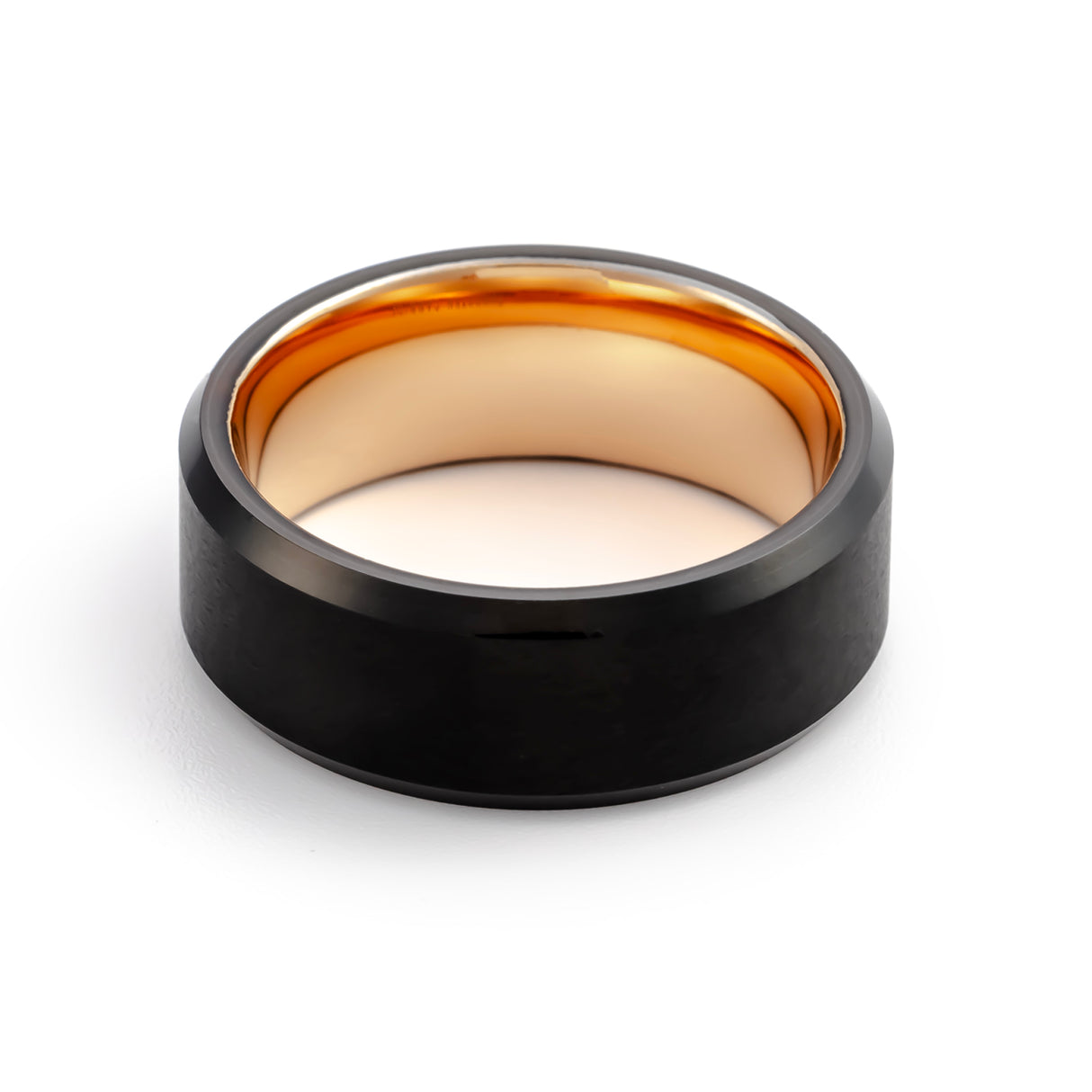 8mm Black Tungsten Carbide Wedding Ring with Rose Gold Inlay