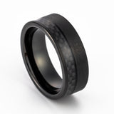 8mm Black Tungsten Wedding Band Half Black Carbon Fiber Half Brush Finish