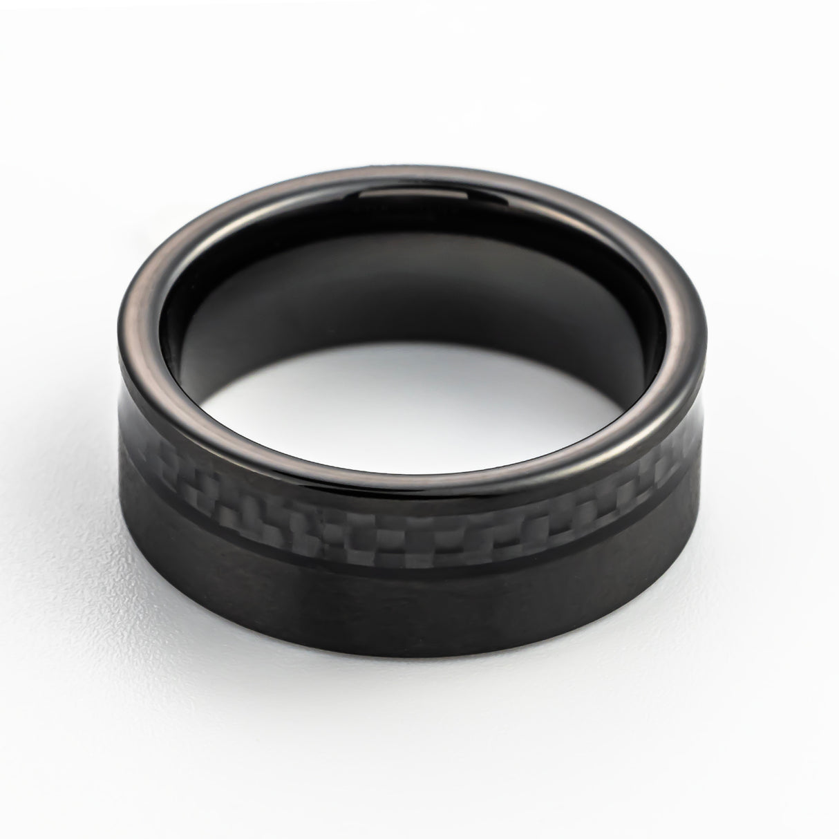 8mm Black Tungsten Wedding Band Half Black Carbon Fiber Half Brush Finish