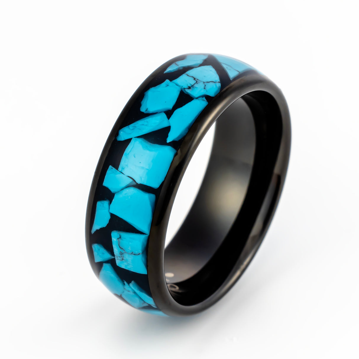 8mm Tungsten Carbide ring W/ Blue Turquoise inlay Wedding Band