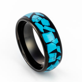 8mm Tungsten Carbide ring W/ Blue Turquoise inlay Wedding Band