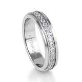 Silver Titanium Ring Full Eternity White Cubic Zircon Diamonds Stepped Edges 5mm