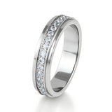 Silver Titanium Ring Full Eternity White Cubic Zircon Diamonds Stepped Edges 5mm