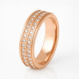 Rose Gold Titanium Ring Full Eternity White Cubic Zircon Diamonds Stepped Edges 6mm