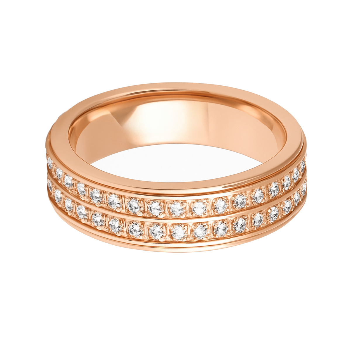 Rose Gold Titanium Ring Full Eternity White Cubic Zircon Diamonds Stepped Edges 6mm