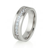 Silver Titanium Wedding Band W/ 9 CZ Diamond Inlay High Polish 6mm