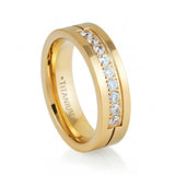 Silver Titanium Wedding Band W/ 9 CZ Diamond Inlay High Polish 6mm