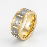 8mm- 14k Gold & silver brushed center Tungsten Carbide ring w/ 3 CZ Diamonds inlaid groove