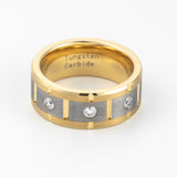 8mm- 14k Gold & silver brushed center Tungsten Carbide ring w/ 3 CZ Diamonds inlaid groove