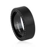Men's Silver Titanium Wedding Band Brushed with Double Sided Full CZ Diamonds -8mm