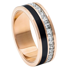 7mm - Mens Titanium Rose Gold Black IP Plated Ring Princess Cut Flat Top