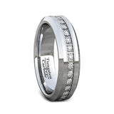 6mm - Tungsten Carbide Wedding Band Fully Stacked Cubic Zircon Beveled Edge Comfort Fit
