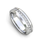 6mm - Tungsten Carbide Wedding Band Fully Stacked Cubic Zircon Beveled Edge Comfort Fit