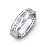 6mm - Tungsten Carbide Wedding Band Fully Stacked Cubic Zircon Beveled Edge Comfort Fit