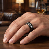 8mm - Black Tungsten Carbide Wedding Band Fully Stacked Cubic Zircon Beveled Edge Comfort Fit