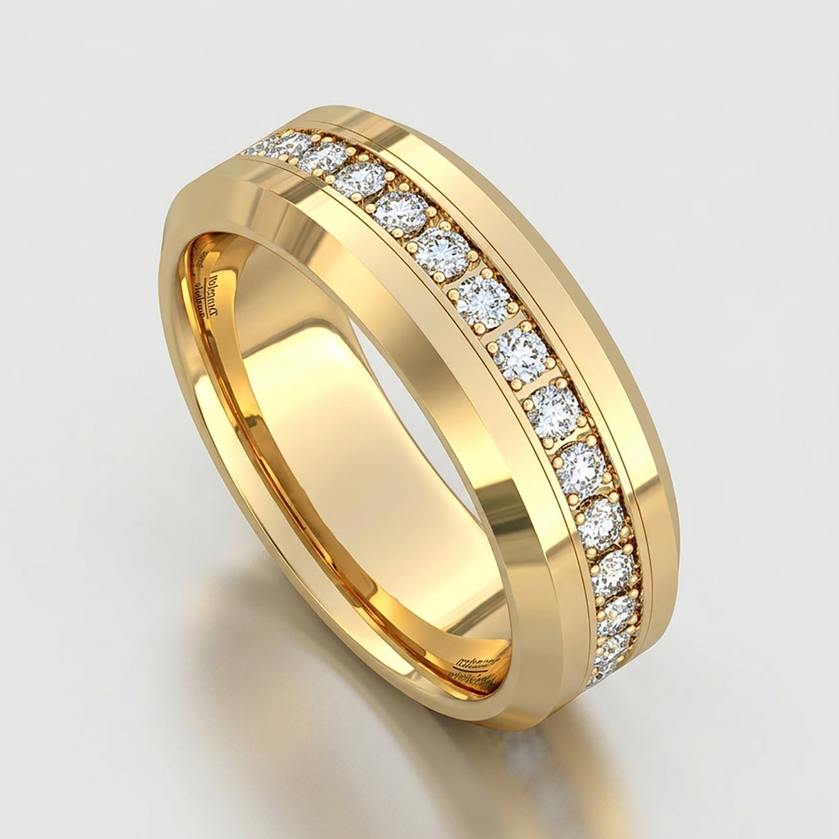 8mm - Tungsten Carbide Wedding Band Fully Stacked Cubic Zircon Beveled Edge Comfort Fit