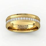 8mm - Tungsten Carbide Wedding Band Fully Stacked Cubic Zircon Beveled Edge Comfort Fit