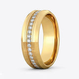 8mm - Tungsten Carbide Wedding Band Fully Stacked Cubic Zircon Beveled Edge Comfort Fit