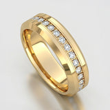 8mm - Tungsten Carbide Wedding Band Fully Stacked Cubic Zircon Beveled Edge Comfort Fit